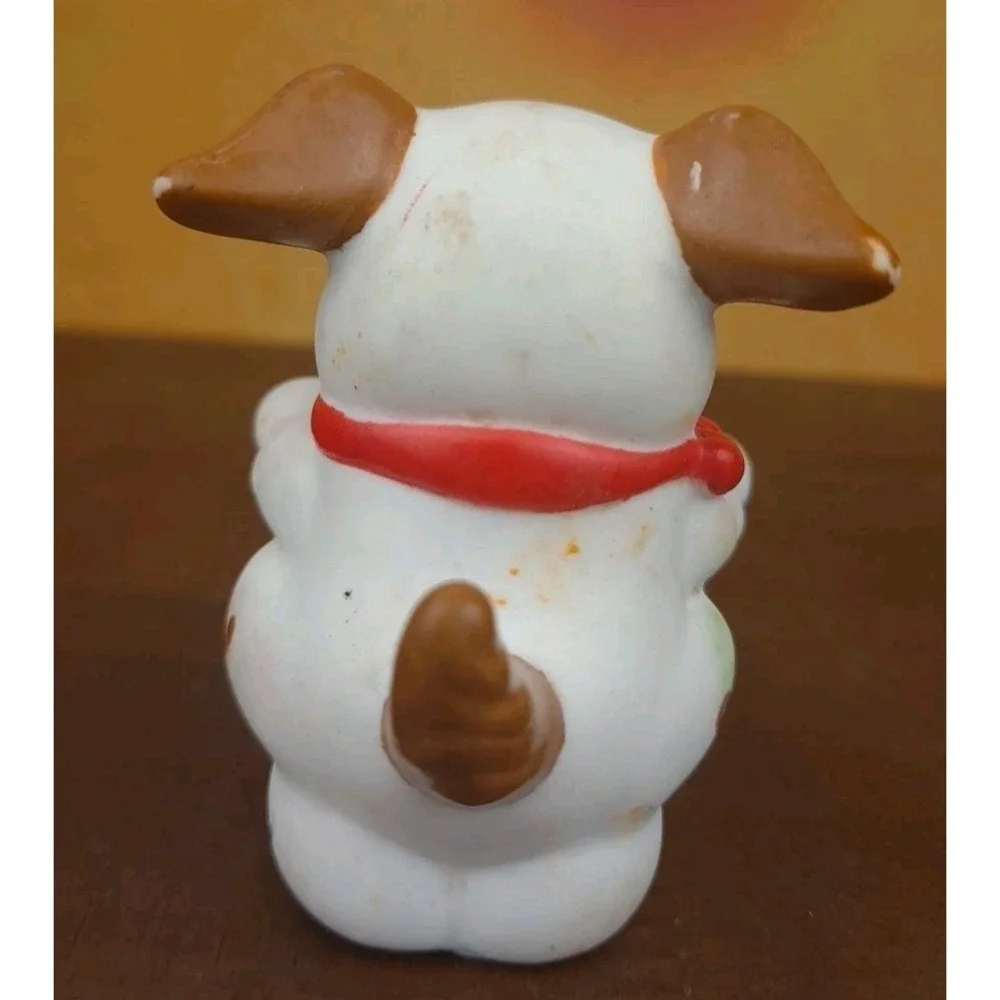 Fisher Price Little People White Dog W/Brown Spots , Red Bandana 2007
